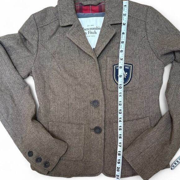 ABERCROMBIE & FITCH Brown Tweed Wool Cropped Fitted Blazer XS Dark Academia - Picture 8 of 12